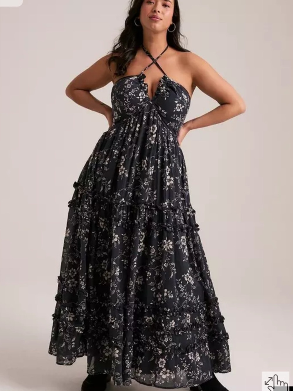 Black Floral Halter Maxi Dress - Women